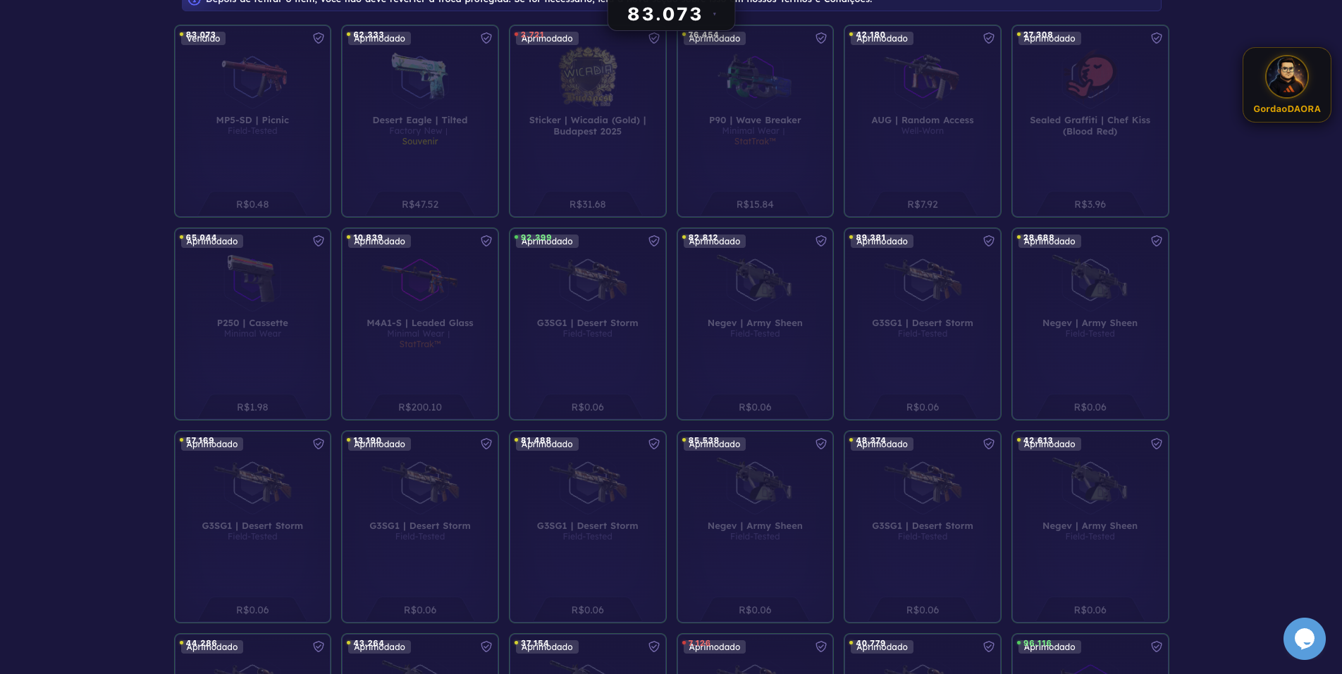 Badge Provably Fair no inventário csgo-skins