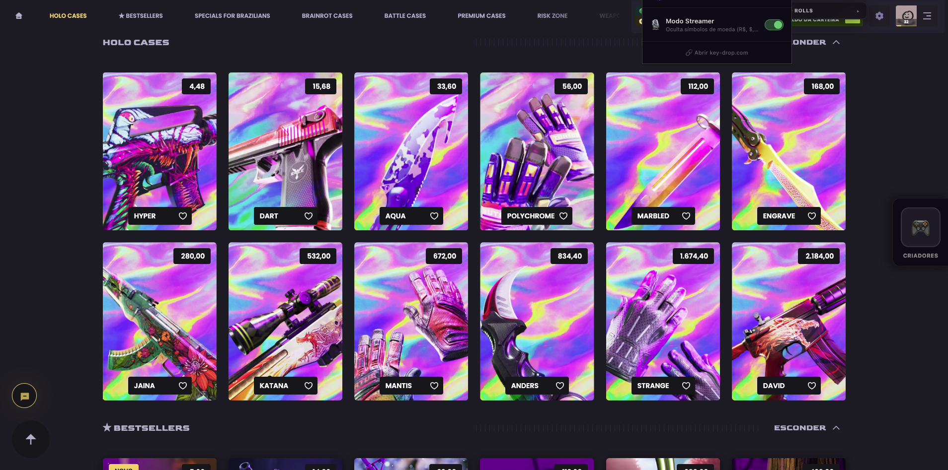 Modo Streamer ocultando valores no KeyDrop