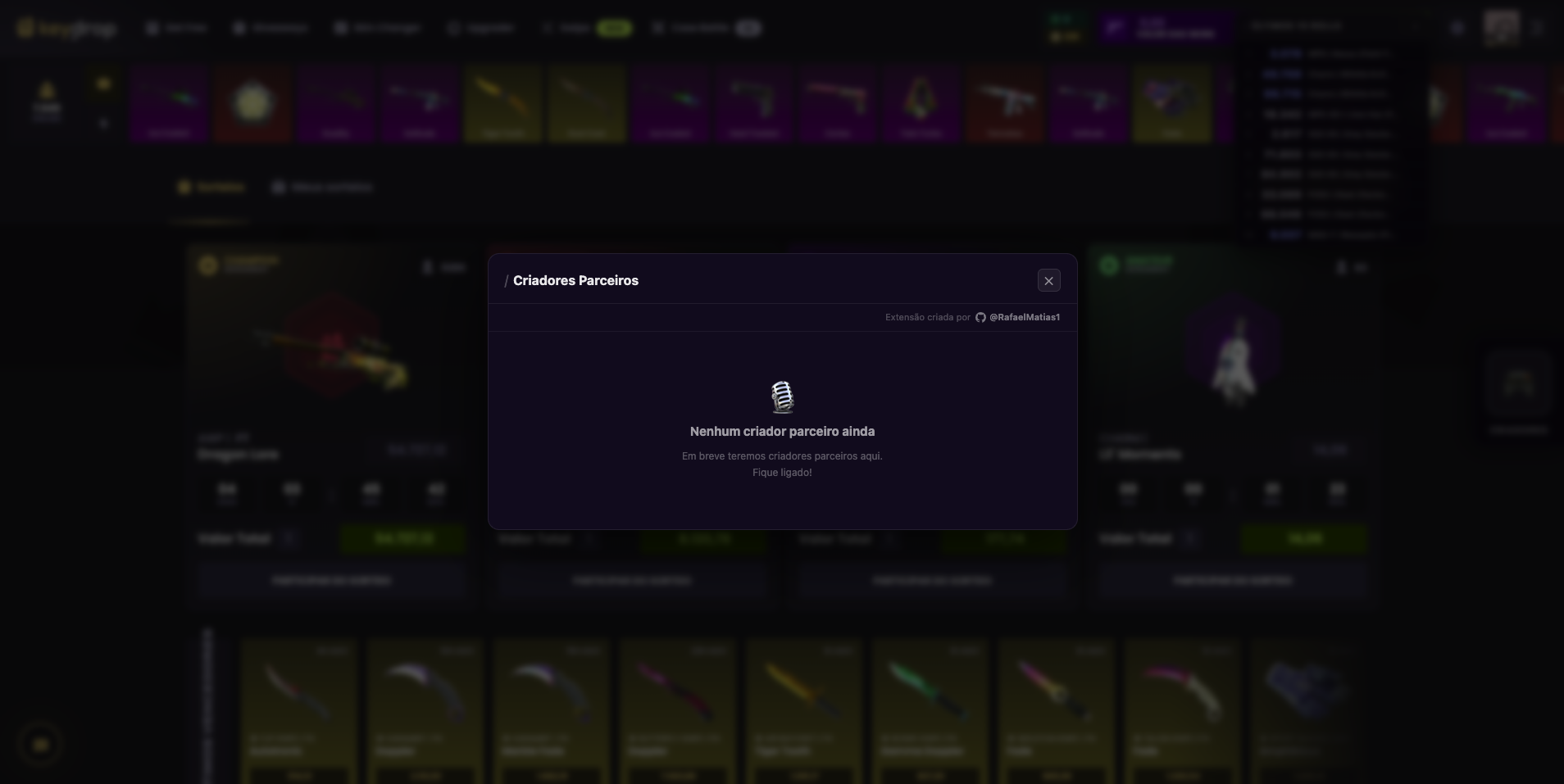 Painel de criadores de conteúdo integrado ao KeyDrop